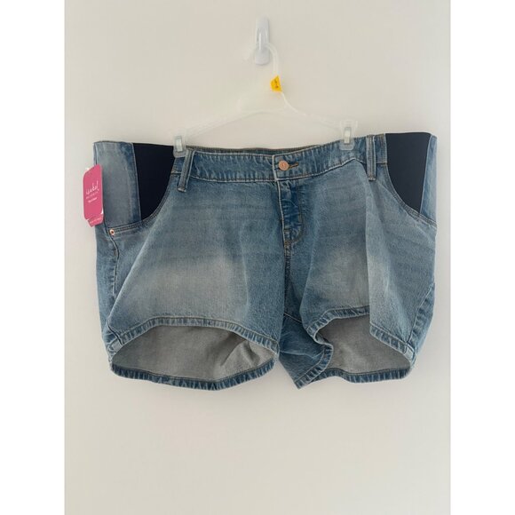 Isabel Maternity Womens Light Blue Denim Shorts With Expandable Panels Size 16/3 - Picture 1 of 10